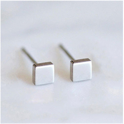 Brushed Silver Square Time Gem Stud Earrings