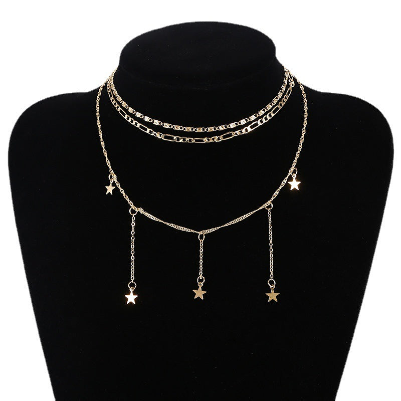 Fashion Multi-Layer Five-Pointed Star Pendant Chain Necklace