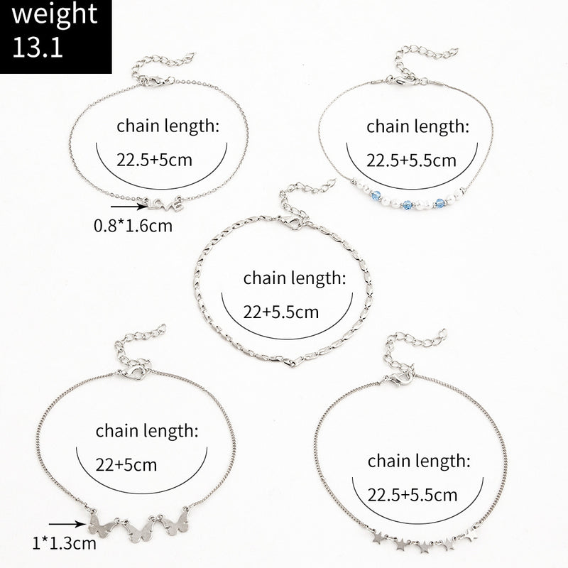 Chain Charm Five-Piece Set Anklet