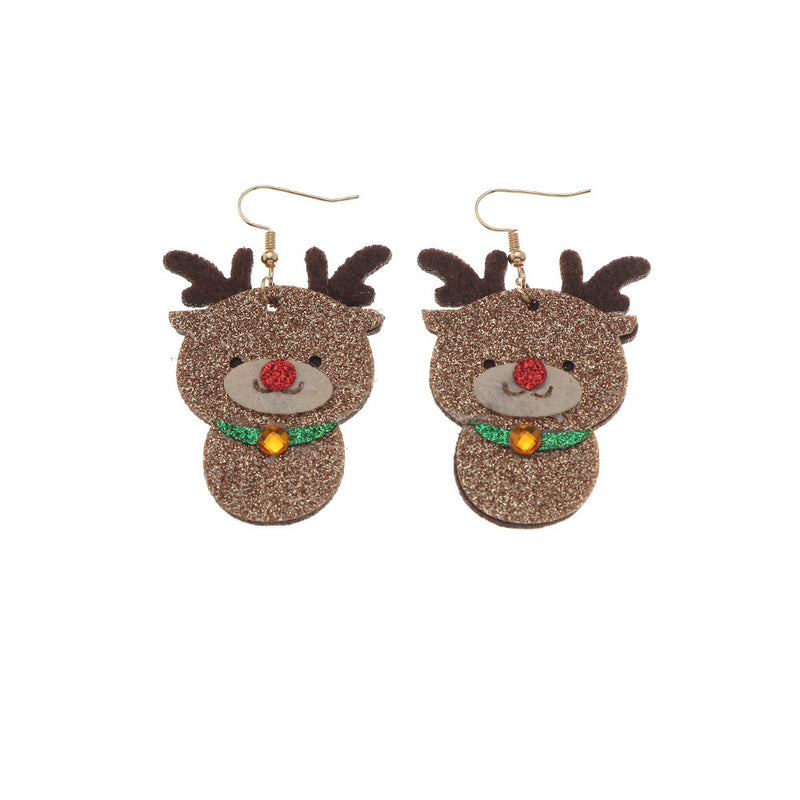 Elder Elk Stud Glitter Cloth Christmas Earrings