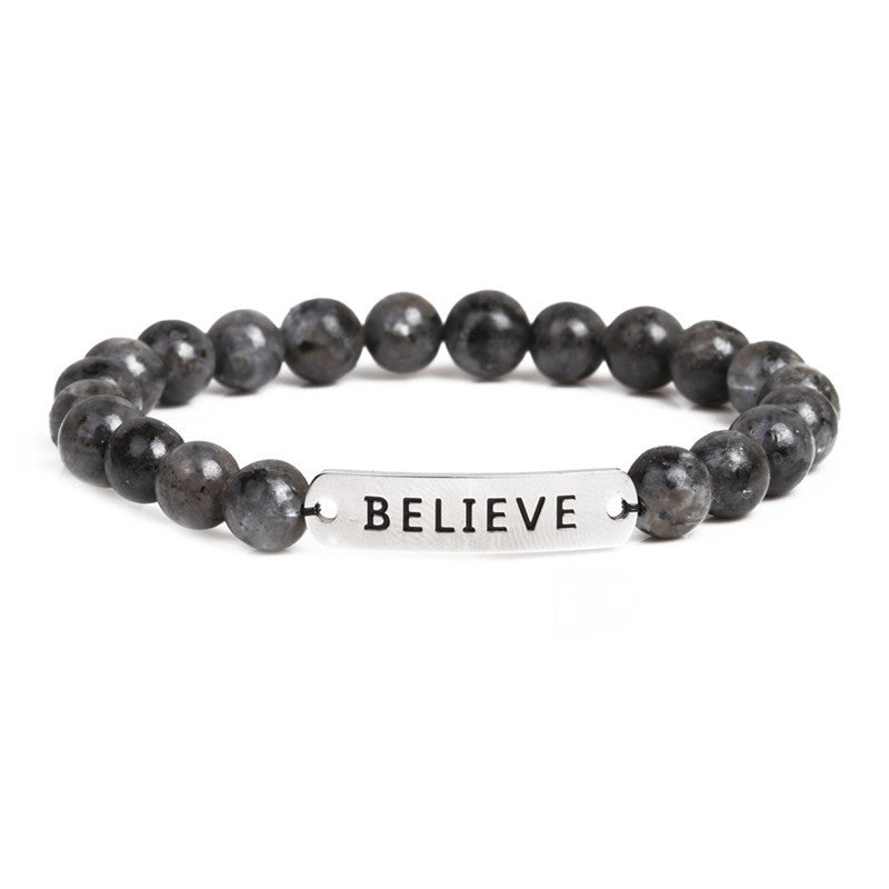 Volcanic stone believe letter bracelet bracelet