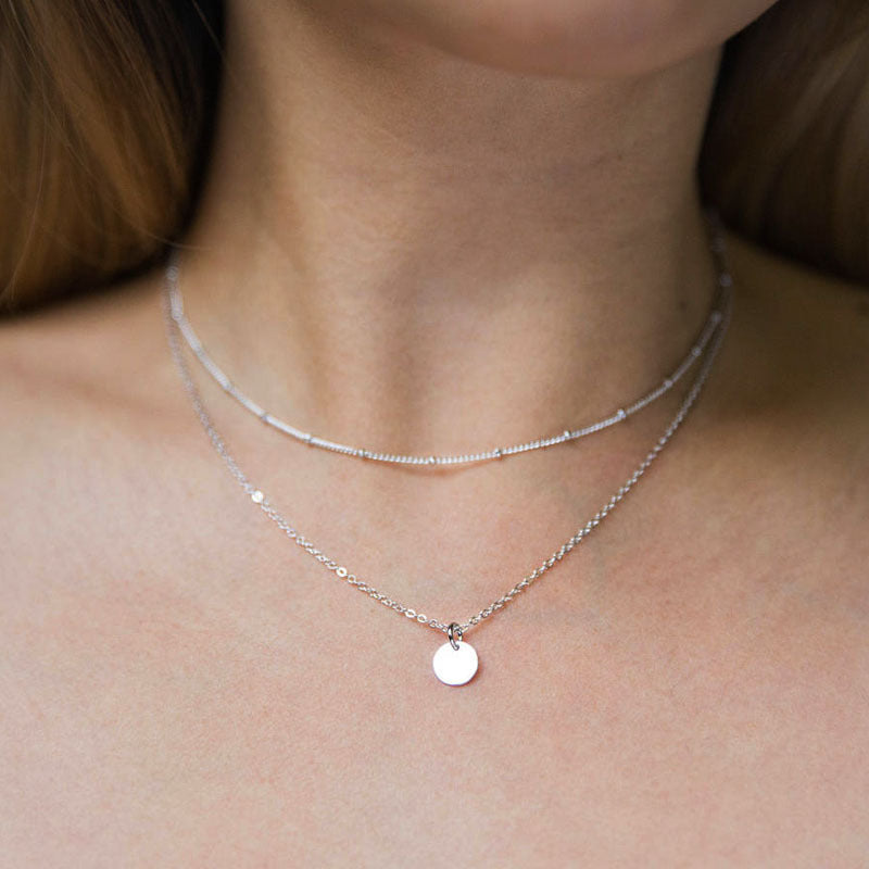 Glossy Metal Disc Pendant Women's Clavicle Necklace