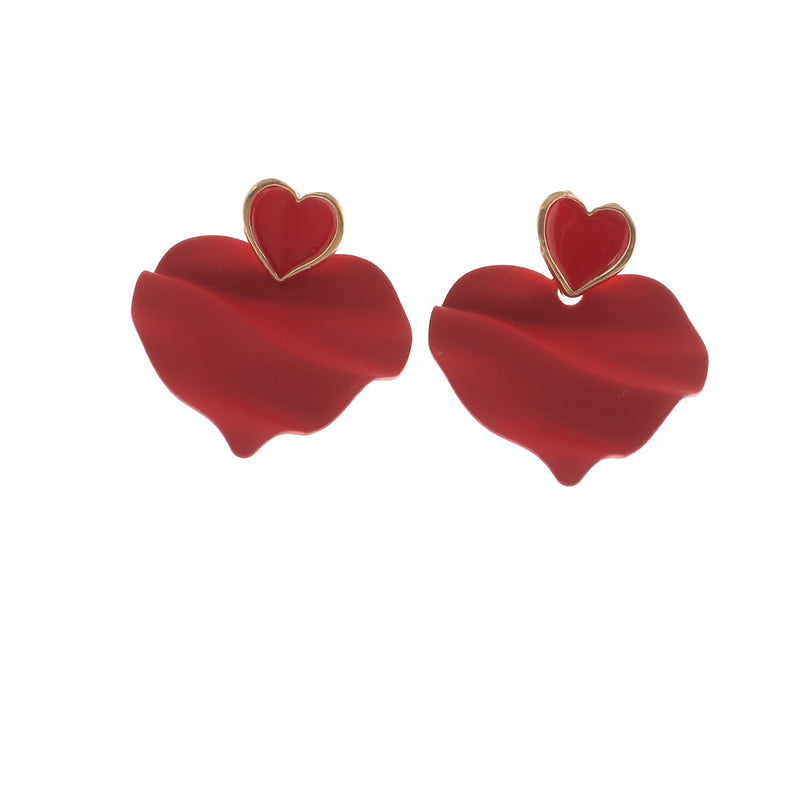 Metal Pleated Love Earrings Ins Trendy Earrings