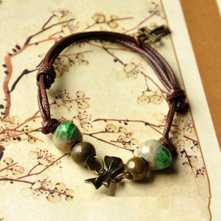 Hand-knitted ceramic bead bracelet