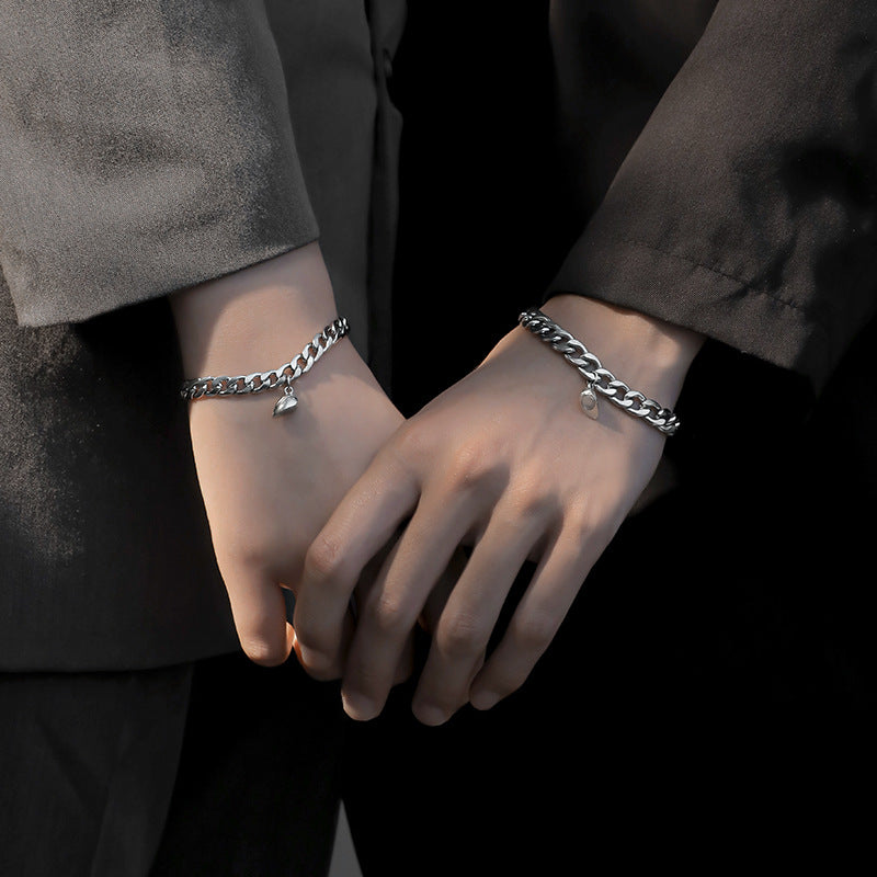 Magnetic Stainless Steel Heart Charm Couple Bracelet