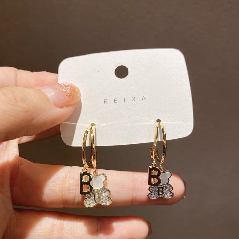 Personality All-match Temperament Bear Letter Earrings