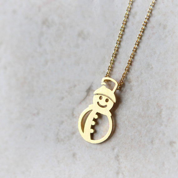 Hollow Little Snowman Pendant Necklace Clavicle Chain Female