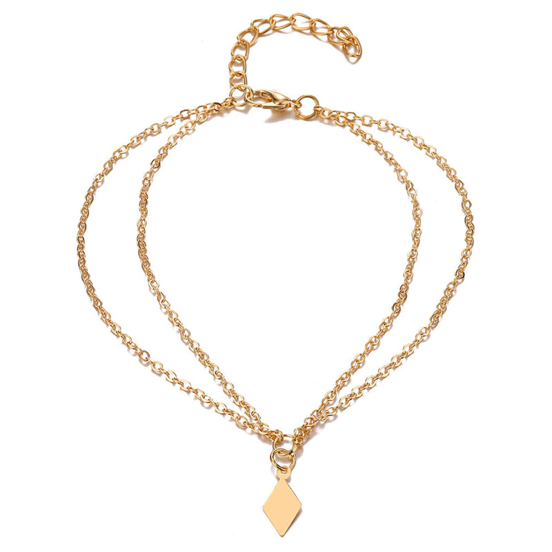 Diamond plate gold-plated chain anklet