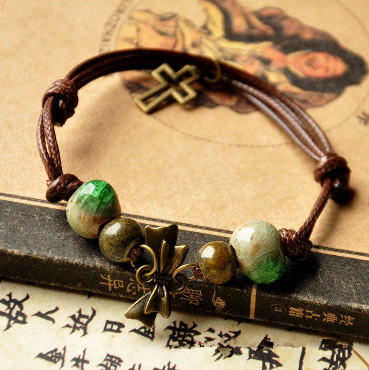 Hand-knitted ceramic bead bracelet