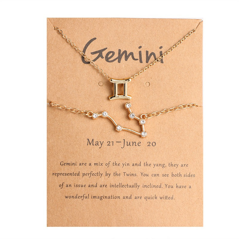 Twelve Constellations Alloy Bracelet Necklace Card Set