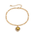 Frosty Wind Rhinestone Peach Heart Metal Chain Anklet