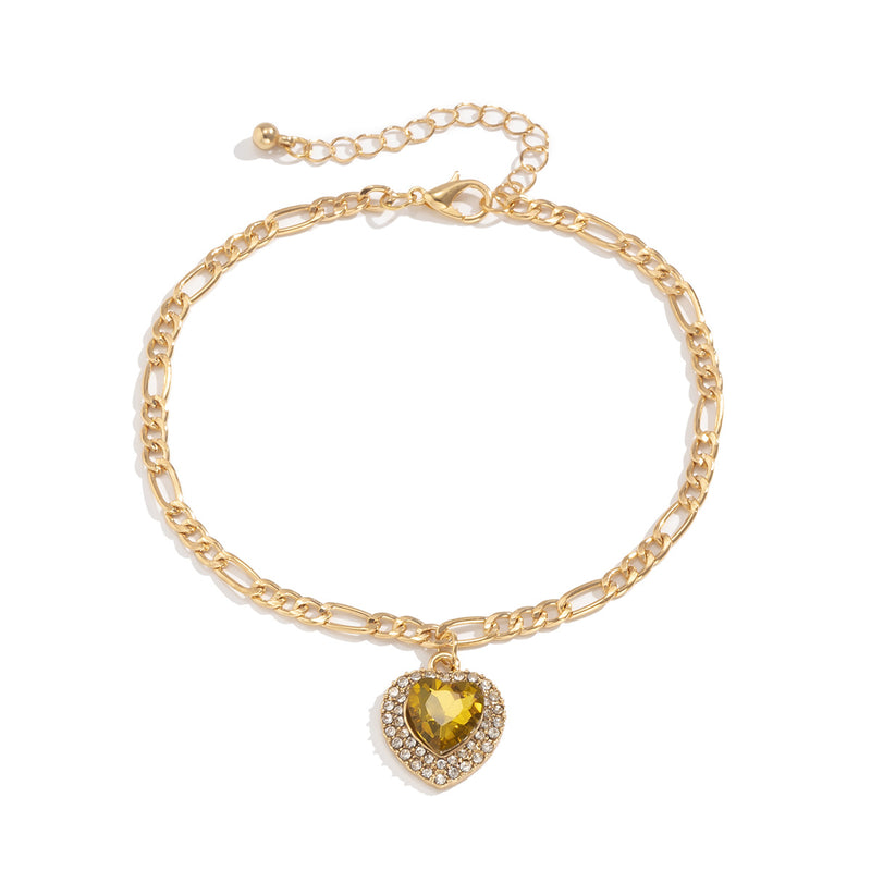 Frosty Wind Rhinestone Peach Heart Metal Chain Anklet