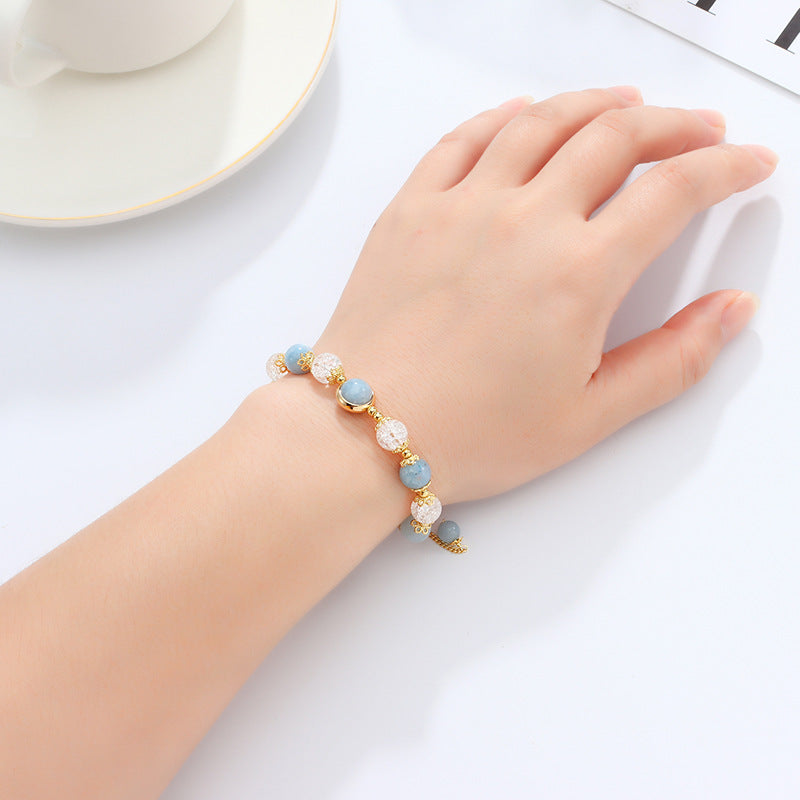 New Transit White Crystal Pop Flower Sliding Bracelet Original Aquamarine Bracelet