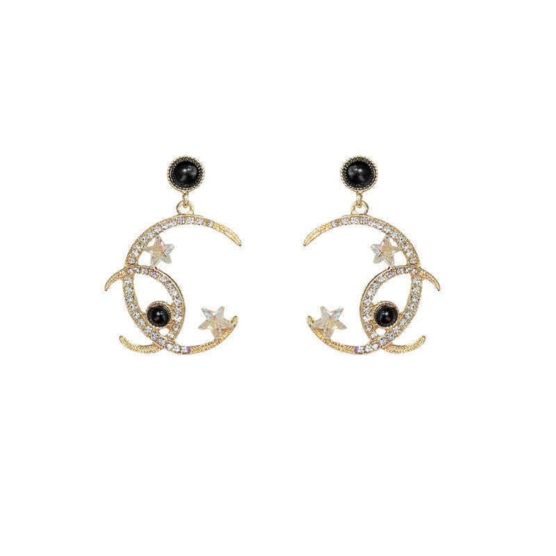 Diamond Crystal Five-pointed Star Moon Earrings Retro