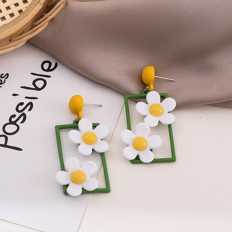 S925 Silver Needle Small Daisy Earrings Earrings Female Temperament Long Earrings Ins Net Red Earrings