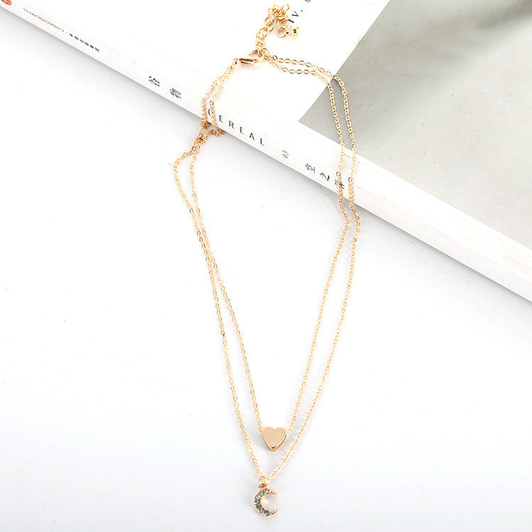 Fashion Multilayer Love Moon Pendant Necklace