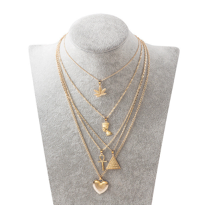 Cross Flower Multilayer Necklace Love Geometric Triangle