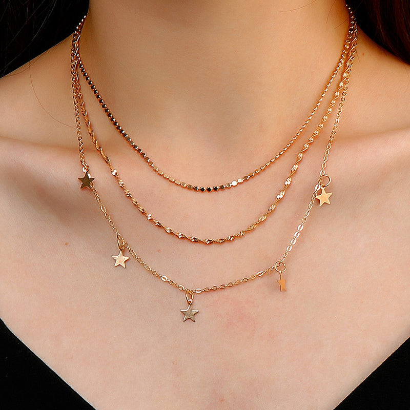 European And American Retro Metal Multilayer Star Clavicle Chain