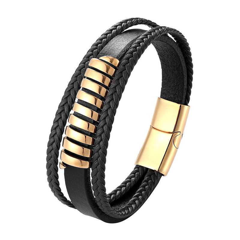 Stainless Steel Magnet Buckle Multilayer Leather Retro Women's Bracelet