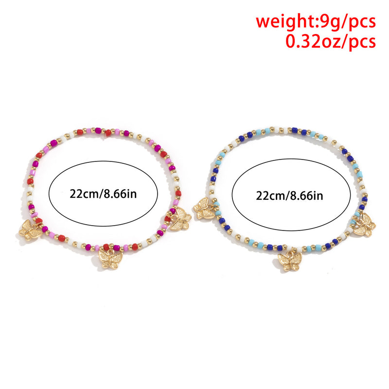 Retro Color Stitching Rice Bead Anklet Simple And