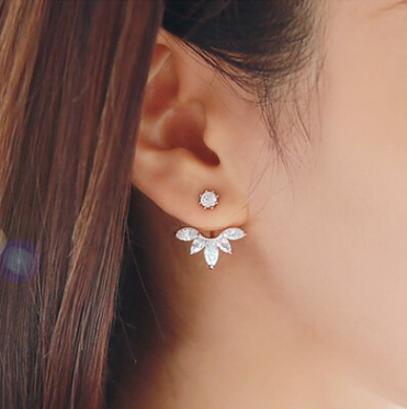 Simple temperament flower white crystal rhinestone hanging sun flower earrings