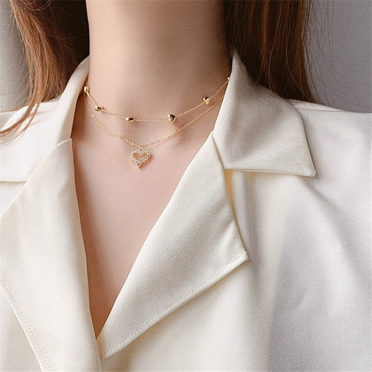 Women's Double Zircon Love Heart Clavicle Chain