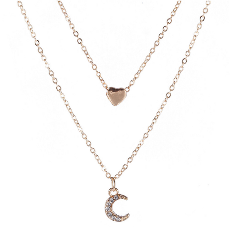 Fashion Multilayer Love Moon Pendant Necklace