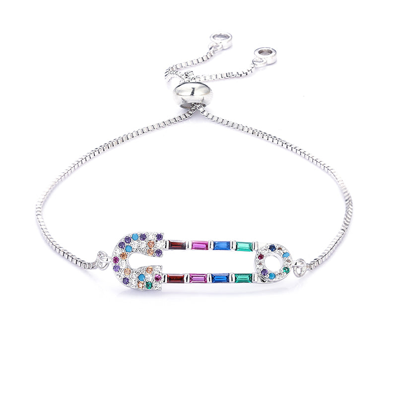 Rainbow Pin Copper Gold Plated Zircon Bracelet
