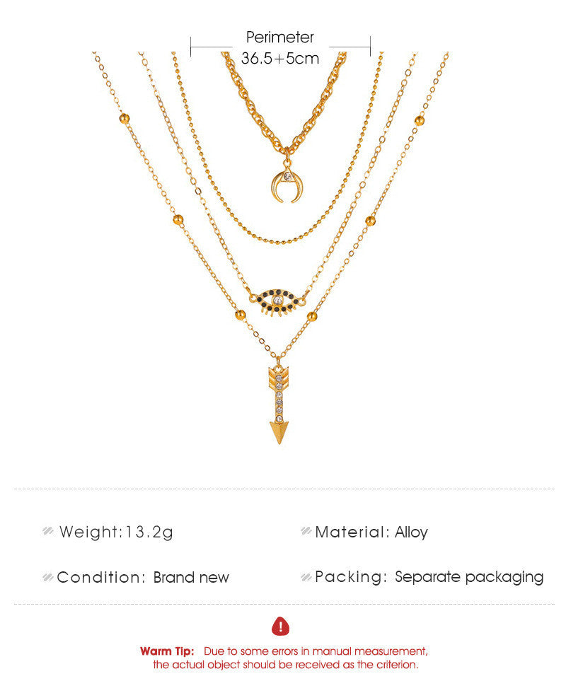 Fashion Tassel Multi-layer Diamond-studded Moon Clavicle Chain Women