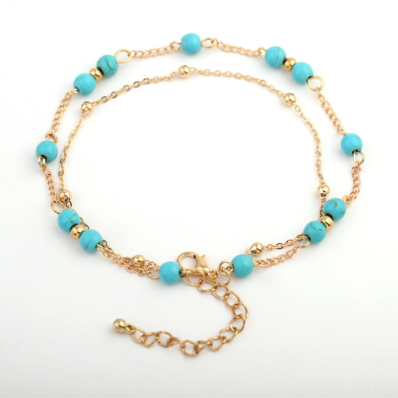 European and American simple turquoise double-layer foot chain