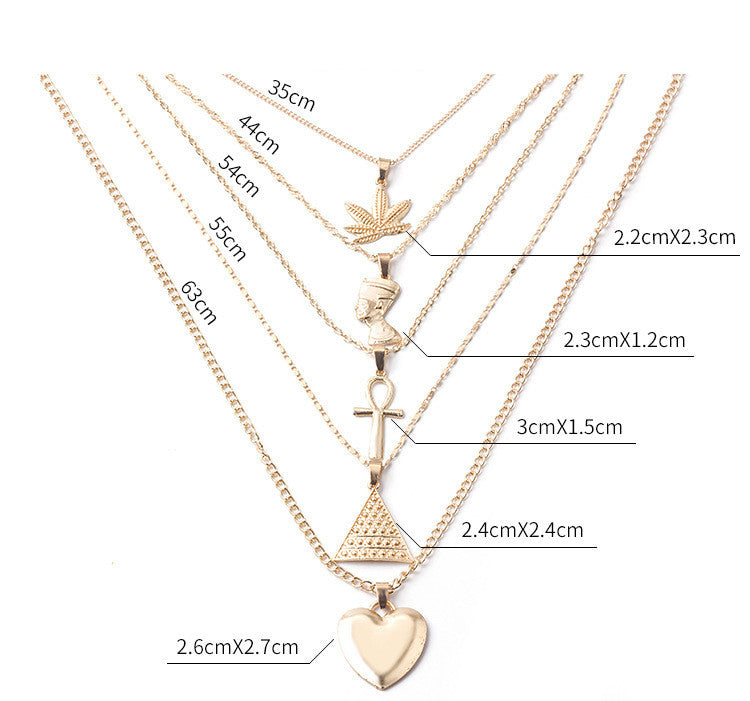 Cross Flower Multilayer Necklace Love Geometric Triangle