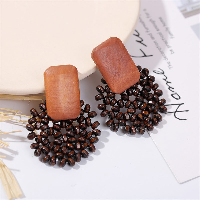 Woven wood vintage earrings