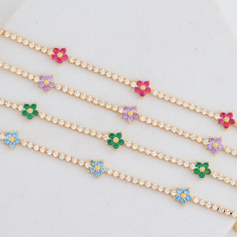 Multicolor Five Petal Flower Zircon Inlaid Simple Sweet Bracelet For Women