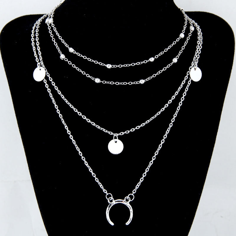 Alloy Moon Multilayer Round Bead Clavicle Chain