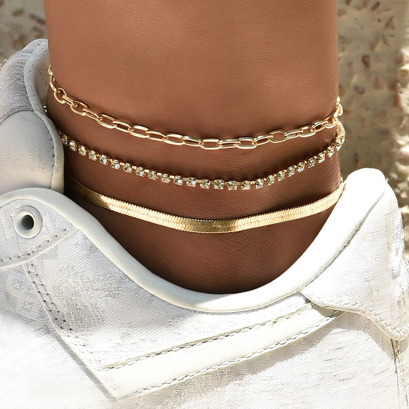 Creative New Personality Multi-layer Chain Full Drill Anklet