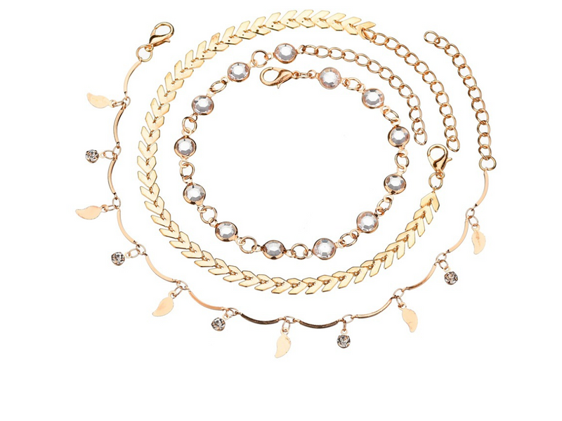 Arrow-studded three-piece anklet