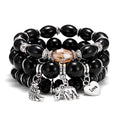 Elephant Love Wings Natural Stone Bracelet Set