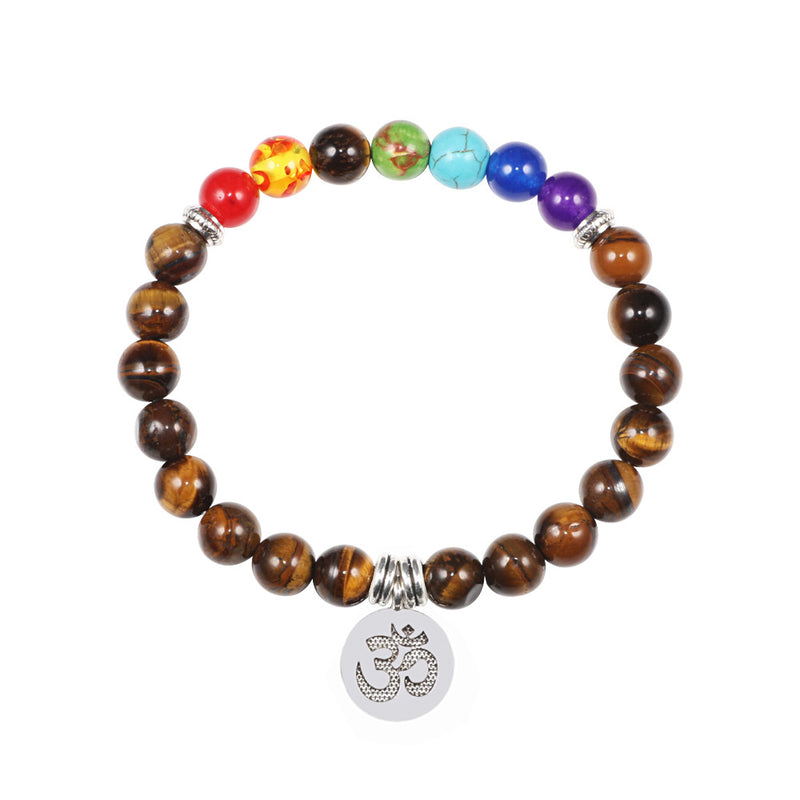 Natural stone colorful chakra pendant bracelet