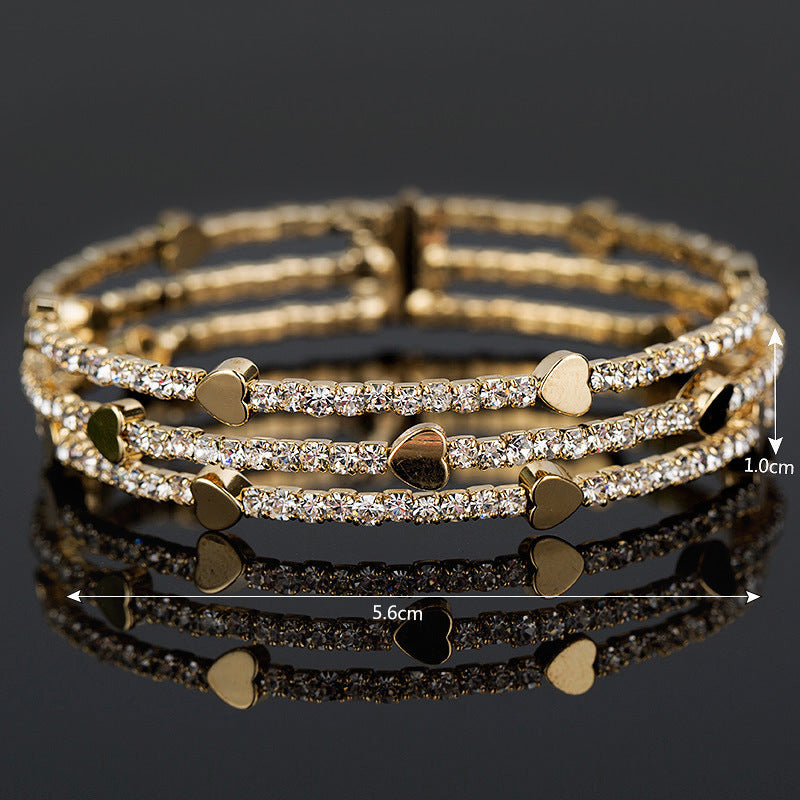 Rhinestone Bracelet Female Full Diamond Love Handmade Three-row Bracelet