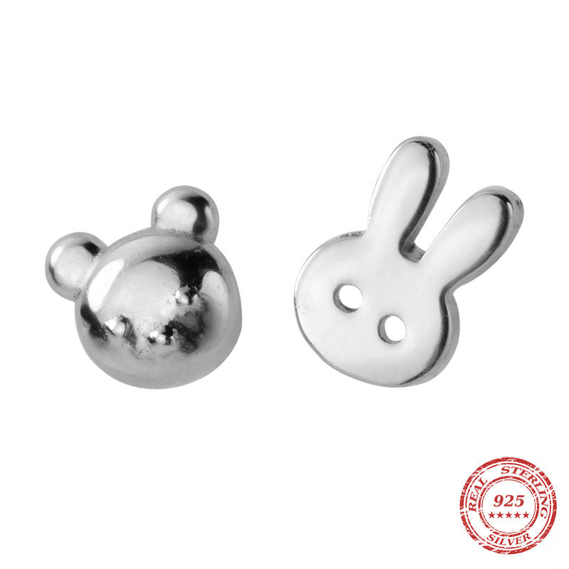 S925 Cute Rabbit Asymmetric White Earrings