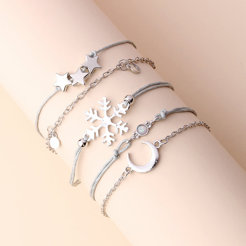 Fashion Snowflake Personality Metal Star Moon Bracelet Set