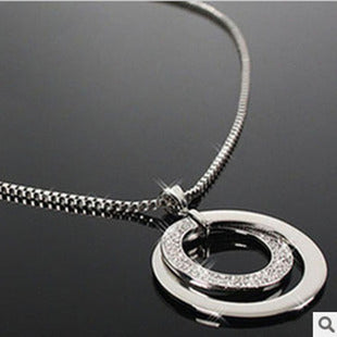 Alloy double loop sweater chain necklace