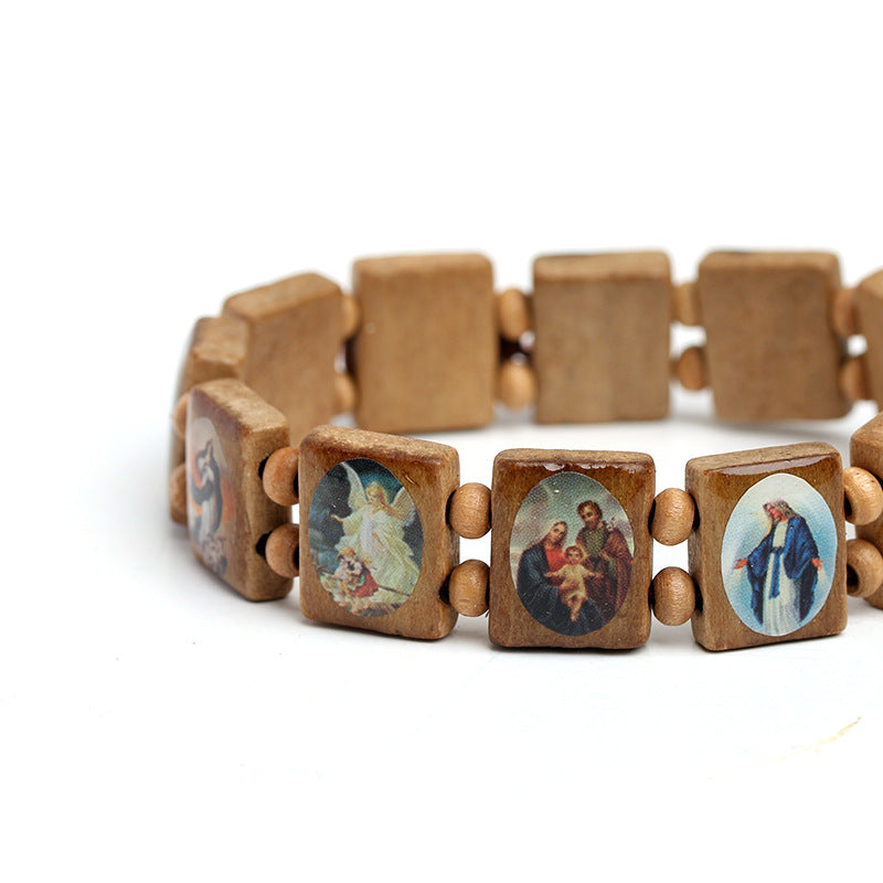 Natural Wooden Catholic Jewelry Faith Rosary Bracelet