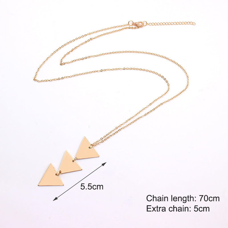 European and American fashion accessories Long chain metal smooth triangle piece pendant necklace Simple jewelry wholesale