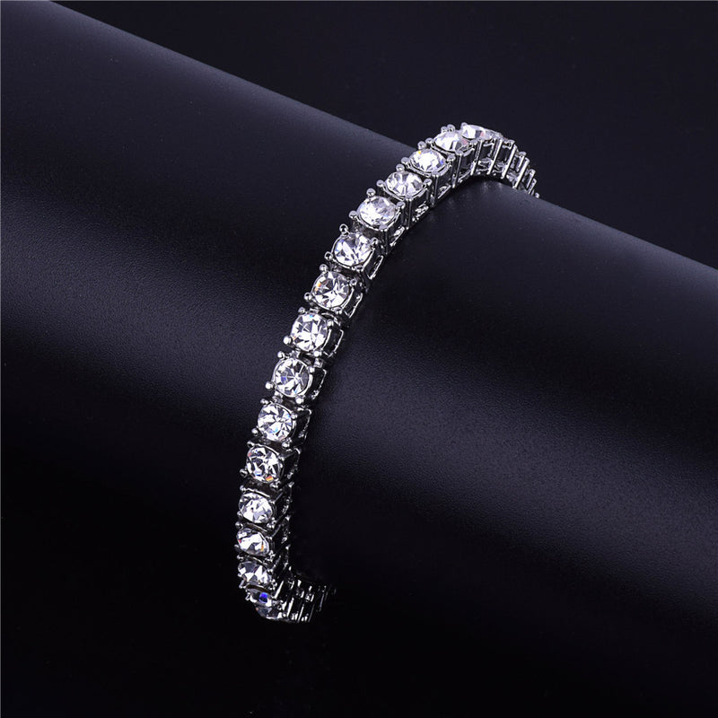 Men's hip hop 1 row alloy bracelet full rhinestone single row bracelet European and American fashion jewelry
