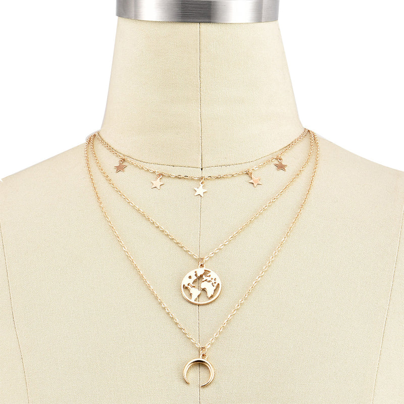 Geometric horns stars necklace