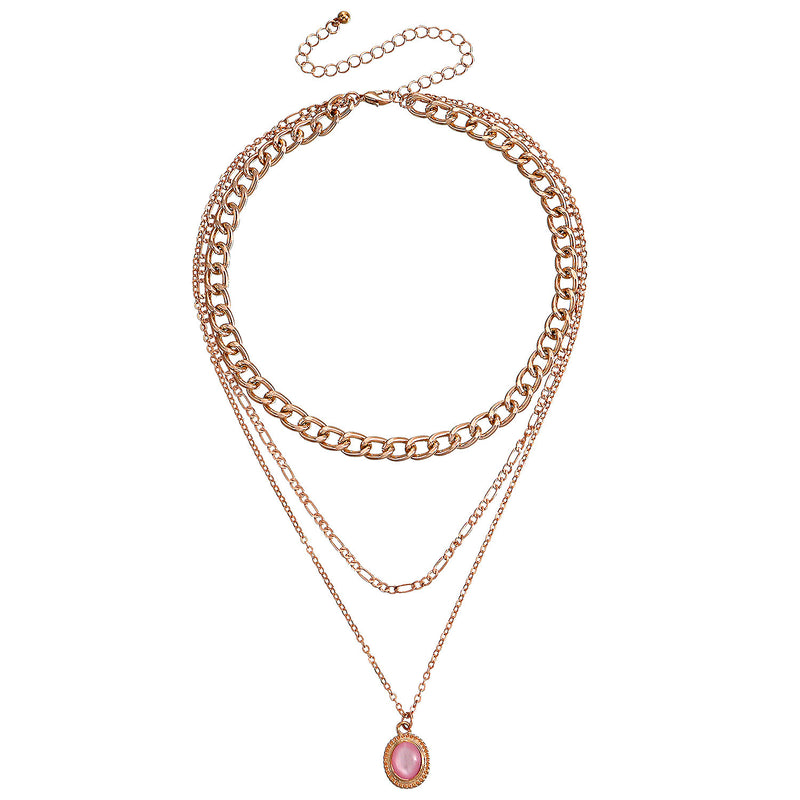 Multilayer Cuban Chain  Zircon Pendant Necklace