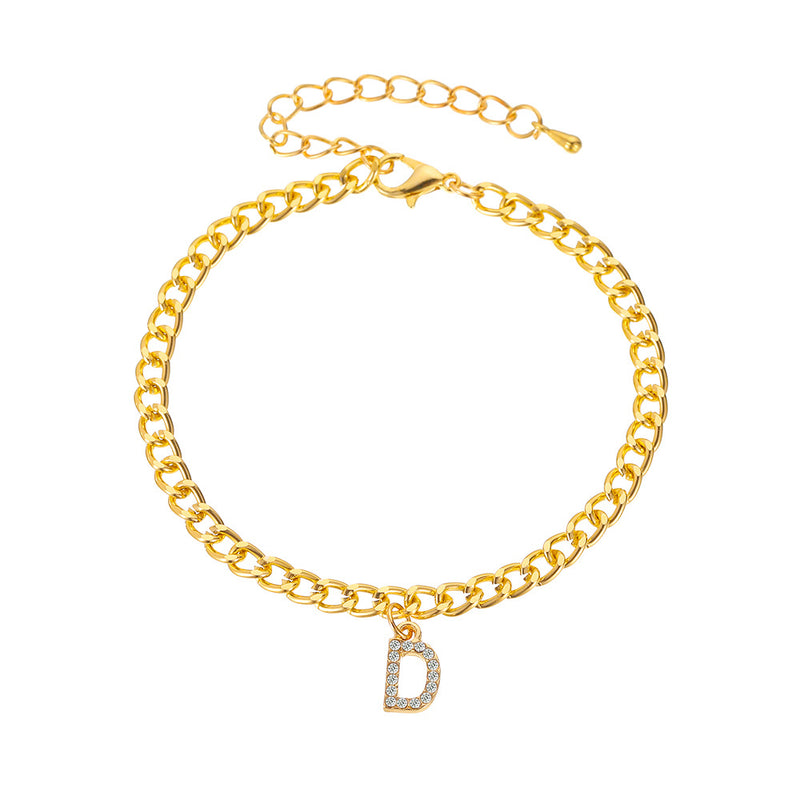 Simple And Versatile With Shiny Diamond Capital English Letters Anklet