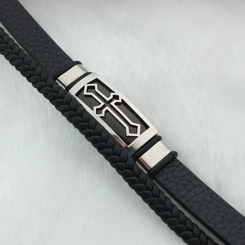 Vintage Cross Double Leather Strap Couple Bracelet Men's Bracelet