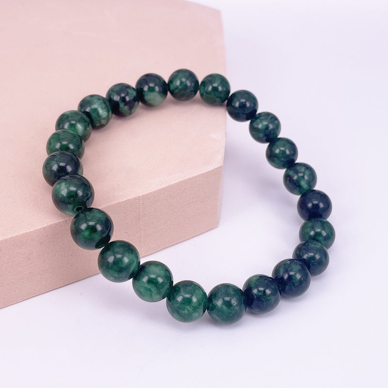 Dry Bluestone Beaded Stretch Bracelet Dark Green